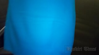 UT_3903#Under the skirt of a slender brunette in a short blue dress. Our operator pushed the 