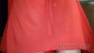UT_3318#Under the skirt of a blonde in a short red dress. Our operator brazenly lifted her sk