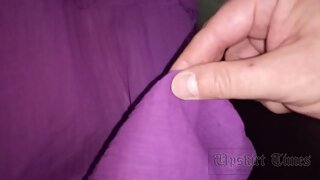 UT_3773#Upskirt woman in purple dress. Big ass and shaved crotch in black panties close-up. O