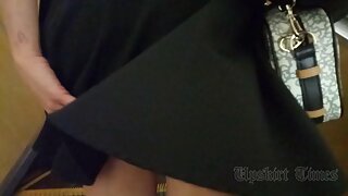 Ut_6111# Under the skirt of a girl in a loose black sundress. Our cameraman lifted her skirt s