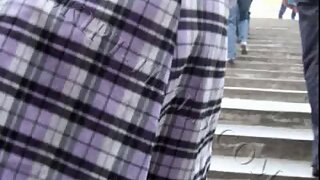 UT_603#It was beautiful doll in checked skirt. I overtook her on the stairs in the pedestria