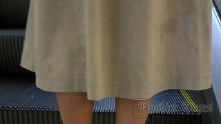 UT_1808#Chick in wide grey skirt. I met this beauty in a shopping center. She was getting up 