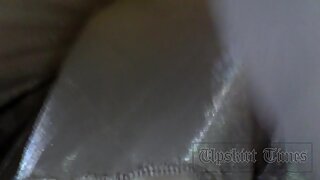 UT_1884#Hottie in long grey skirt. Our operator could put his hand with tiny camera up of the