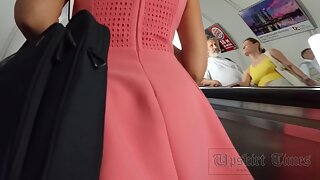 UT_3646#Pretty woman in pink with beautiful slender legs. I managed to very successfully plac