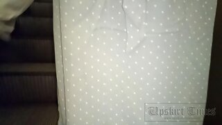 UT_3867#Under the skirt of a blonde in a long gray dress. Our operator prepared for a long ti