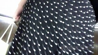 UT_1676#Brunette in a long black dress was appealing enough to make upskirt panties video. I'
