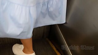 UT_3683#Under the skirt of a girl in a long blue dress. Our operator managed to push her hand