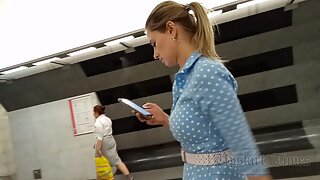 Ut_5590# Under the skirt of a girl in a blue dress. Our cameraman held her skirt up for a long