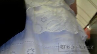 UT_2835#Young blond woman in a short dress. Shove the camera under her skirt was a snap. Upsk