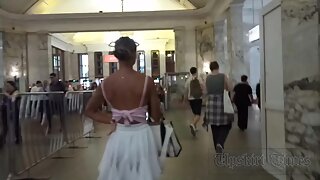 Ut_5825# Upskirt of a tanned girl in a short white skirt. Her pubic area and shaved crotch, cl