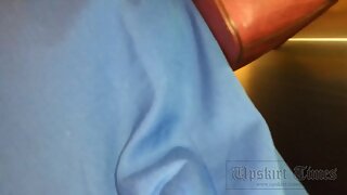 UT_3627#Upskirt beauty in a long blue skirt. Our operator has been preparing for a long time 