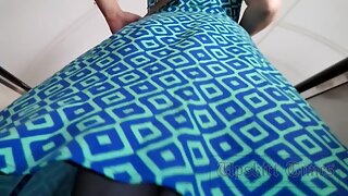 UT_3037#Girl in wide blue dress. Our operator was able to stick your hand under her skirt and