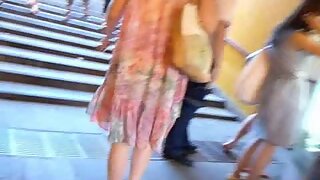 UT_984#Who wouldn't notice this gorgeous female in a long pink summer dress. The upskirt pic