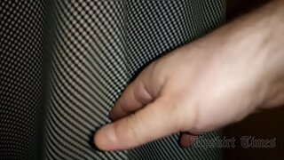 UT_3745#Blonde in a long gray dress. Our operator managed to put her hand under her skirt and