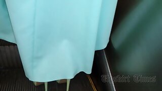 UT_3219#Upskirt woman in a long blue dress. Another heavy upskirt. Our operator managed to pu