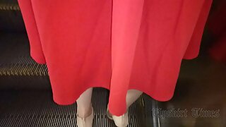 UT_3691#Under the skirt of a slim girl in a long red skirt. Our operator managed to push her 