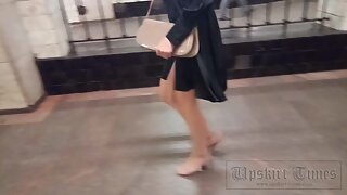 Ut_6169# Under the skirt of a young woman in a short black dress. Our cameraman brazenly lifte