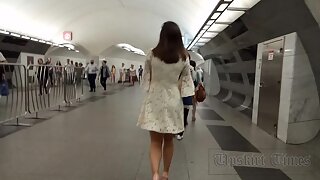 Ut_5946# Under the skirt of a girl in a short white dress. Our cameraman held her skirt up for