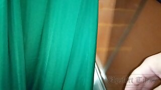 UT_3963#Under the skirt of a slender girl in a long green dress. Our operator prepared for a 