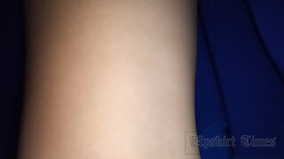 UT_3780#Under the skirt of a brunette in a long blue dress. Our operator was able to push her
