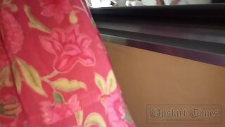 UT_3636#Under the skirt of a girl in a long red dress. Our operator managed to push her hand 
