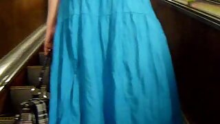UT_1207#Redhead girl in blue dress! The next pictures with the flashlight used! Great big ass