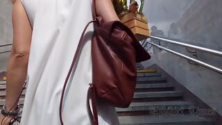 UT_4166#Under the skirt of a tanned seed in a short white dress. Continuation of the previous